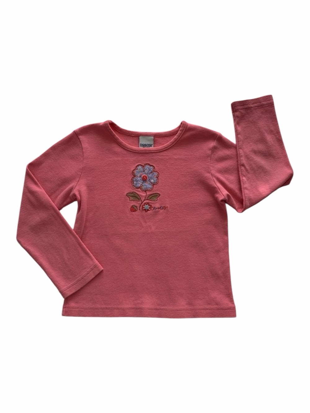 Vintage OshKosh Flower Shirt Girls Size 4T Peachy Pink Long Sleeve Crewneck